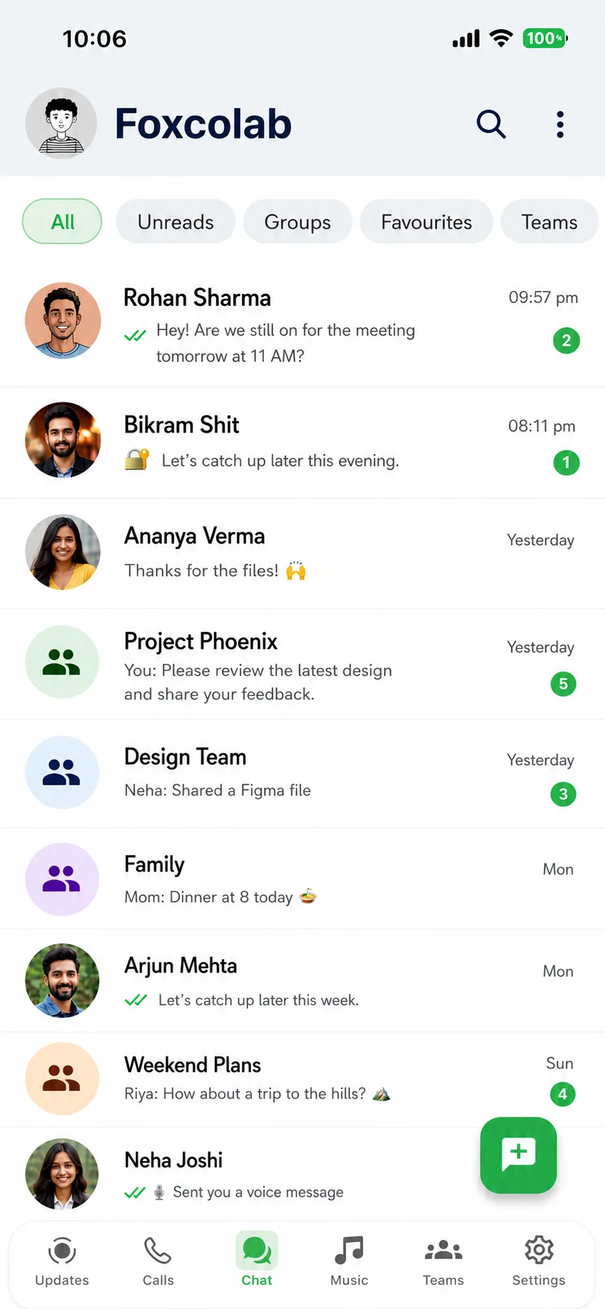Foxcolab Messenger chat list screenshot